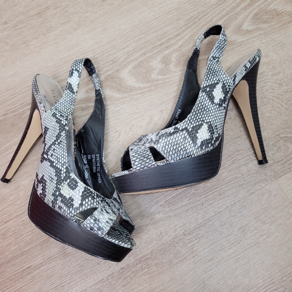 Guess | Snakeskin Slingback Peep Toe Heels